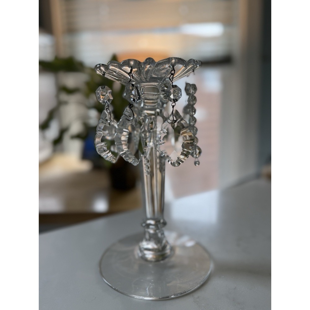 Heisey QUEEN ANN 8 inch w Crystal PRISMS Candleholder French Chic